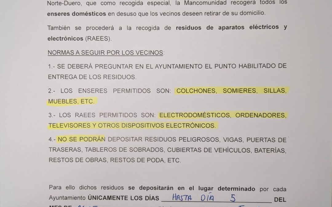 Recogida de enseres domestico 2026